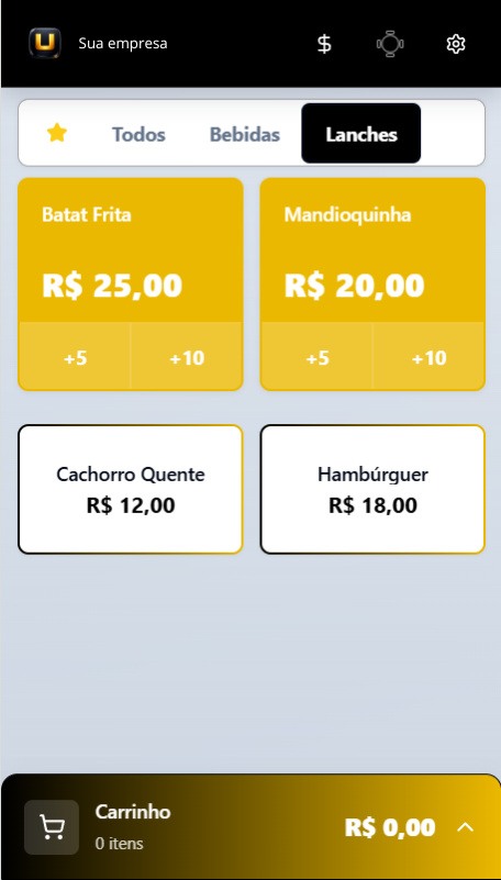 Tela principal do SoulPDV exibindo categorias e produtos